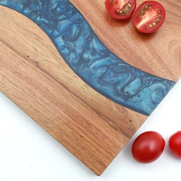 Custom Factory Direct Sale Wooden Acacia Resin cutting board Customized river chopping board