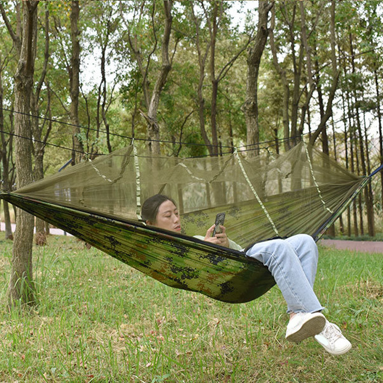 Camo Mosquito Control Outdoor Double Hammock Nylon Hammock With Mosquito Net