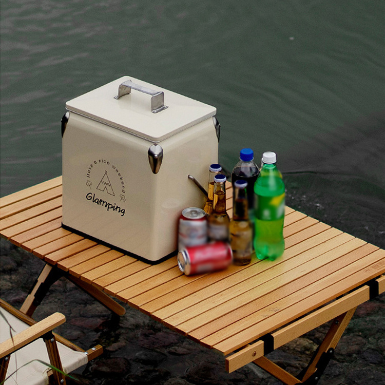 Luxury Picnic 13L Retro Mini Hard Cooler Box Set Travel Metal Cooler Box