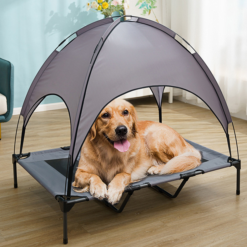 New Arrival OEM Pet Durable Outdoor Camping Cooling Foldable Camp Waterproof Raised Elevated Pet Dog Bed With Canopy Tent