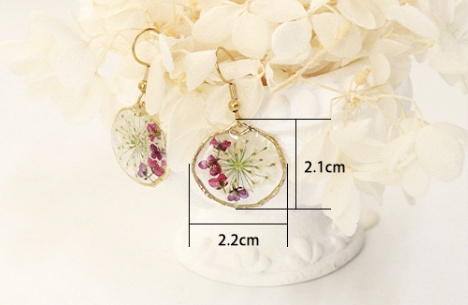 Irregular round fragrance Snowball real flower resin earrings Eternal flower personality real flower earrings natural gift