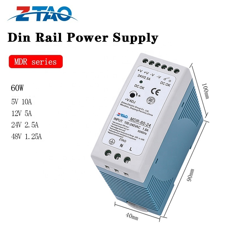 Meanwell MDR-60 DC Din Rail 60w 12v Smps 5v 10a 12v 5a 24v 2.5a 12v DC power supplies for ac to dc converters 12v transformers