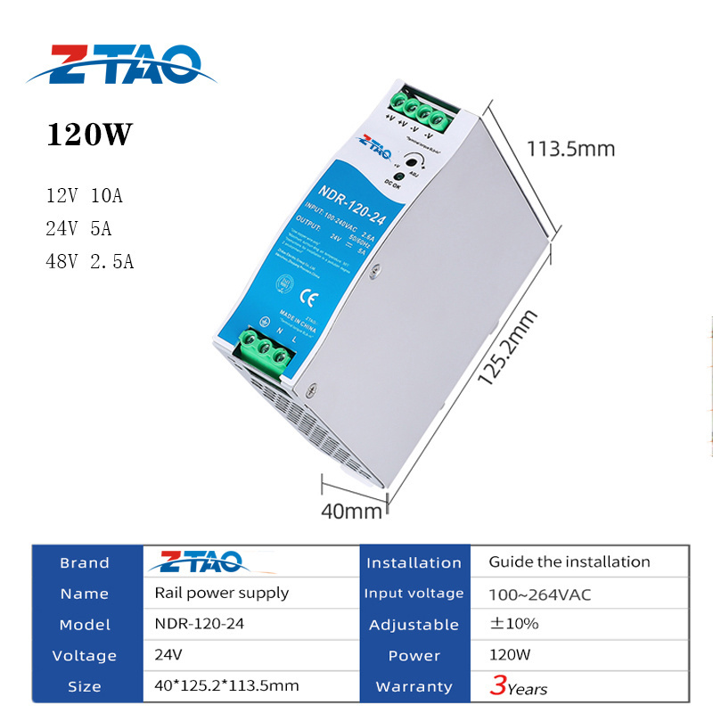 NDR-120-12 Original meanwll DIN Rail Switching Power Supply NDR-75-12V/24/V48V Slim Economical Aluminum Metal Case