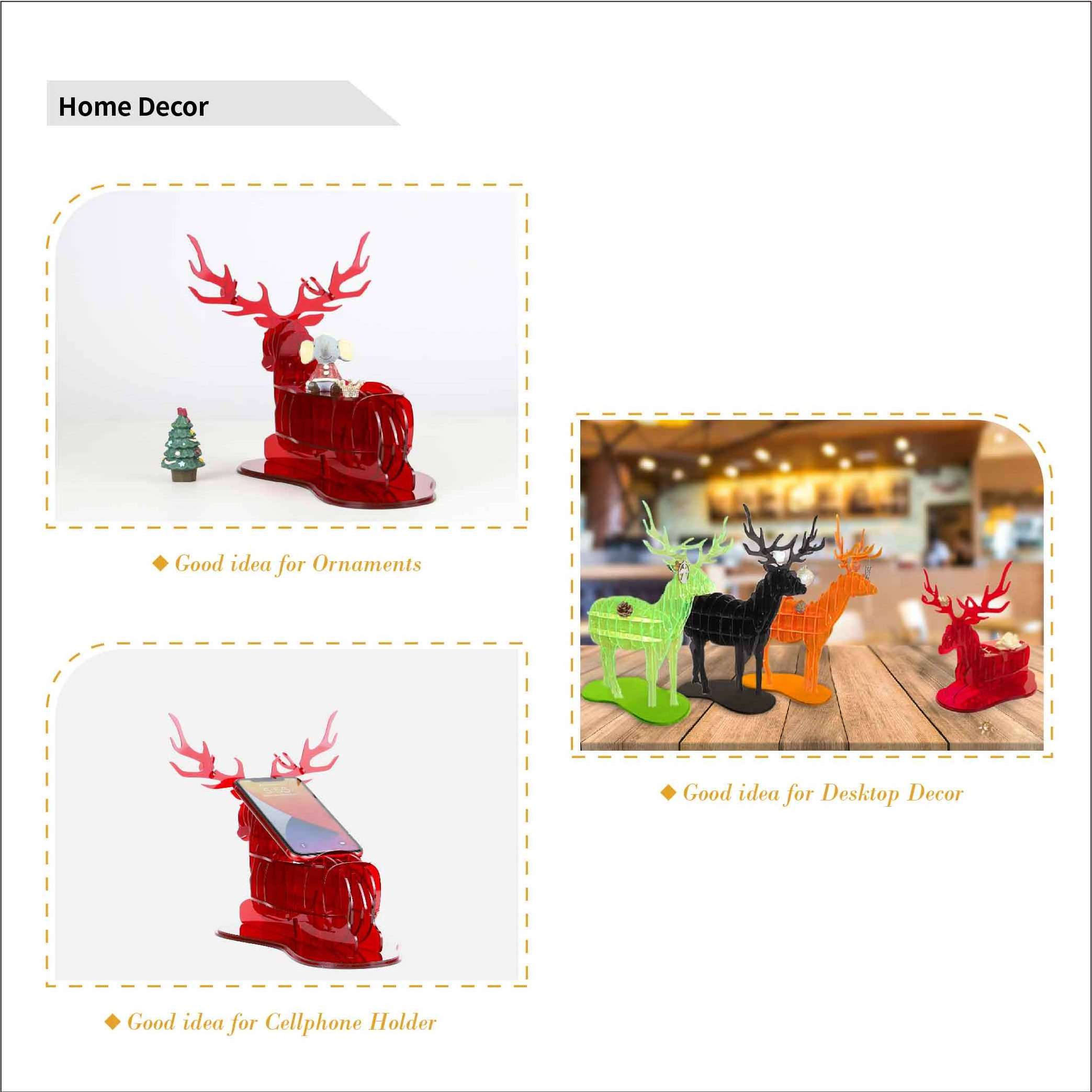 Acrylic 3D Kneeling Reindeer Puzzle DIY Figurine home cabinet decoration