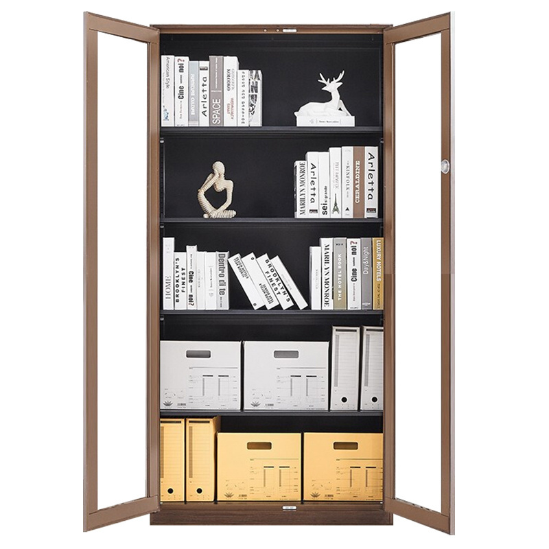 Cold-roll steel full height glass double door strong office book steel cupboard/modern bookcase/office cabinets