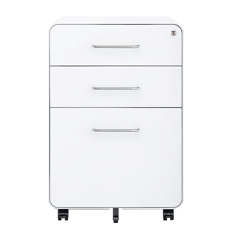 Office furniture vertical 3 drawer fireproof metal storage steel mobile pedestal cabinet with drawer and wheels