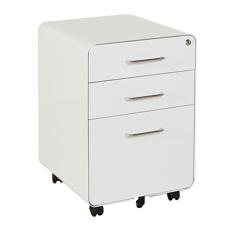 Office furniture vertical 3 drawer fireproof metal storage steel mobile pedestal cabinet with drawer and wheels