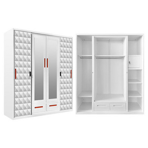 Modern metal closet multi doors double drawers bedroom sliding wardrobes