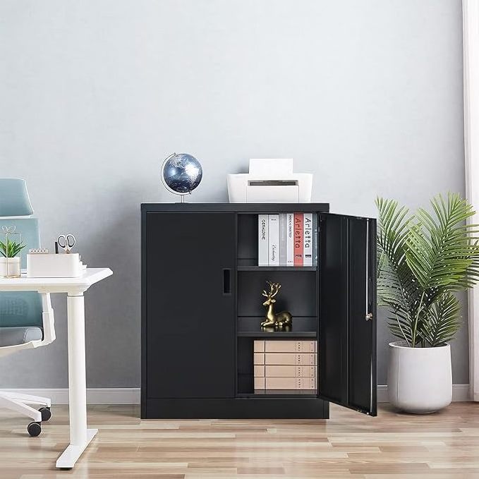 Metal Steel Storage Cabinet with Lockable Door and 2 Adjustable Shelves Great for Garage Kitchen Pantry Home Office