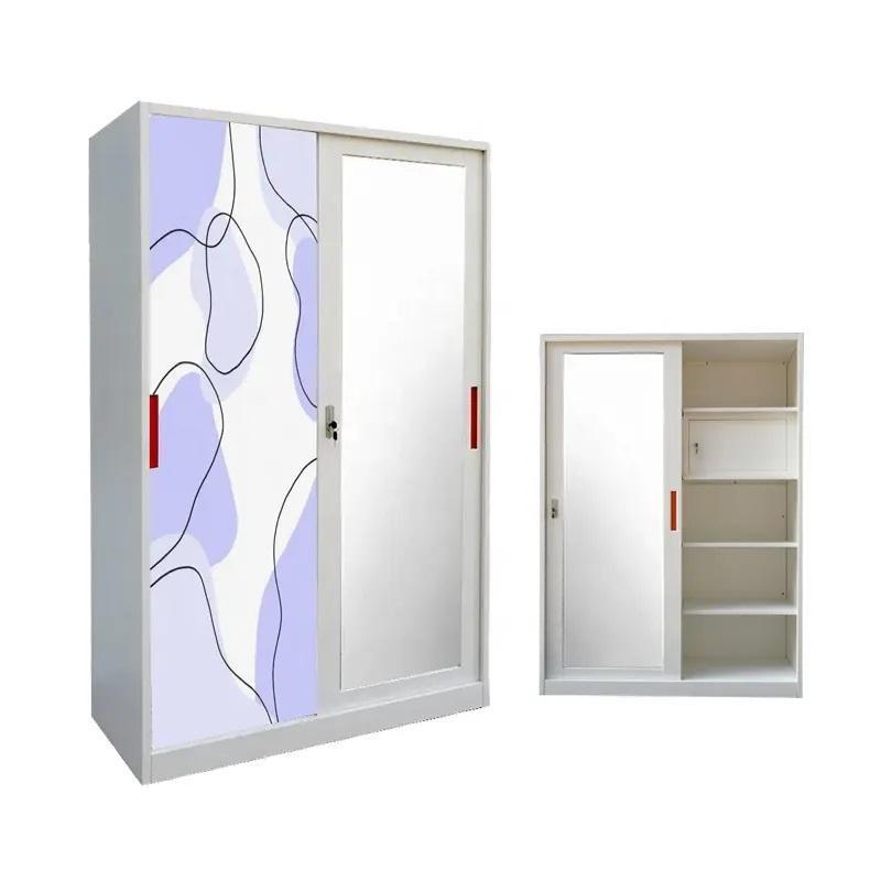 White Color Steel Almirah Designs Bedroom Wardrobe Steel Almirah Lock Design 2 3 Door Steel Printing Almirah