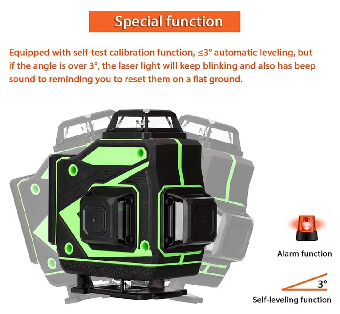 360 degree machine tool green beam laser cross 16 line self leveling 3d auto rotary construction nivel laser level lazer level