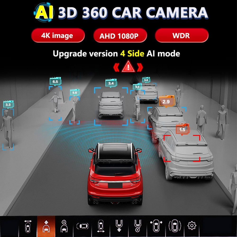 Smartour 4K AHD 1080p 4 Side AI Car 360 Camera Bird View System 3D Surround View Driving Recorder HD  Car Camera