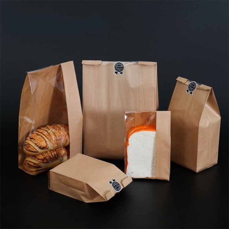 Striped kraft paper blanket film window tip bread bag baguette packaging Baking packaging A box of toast bags