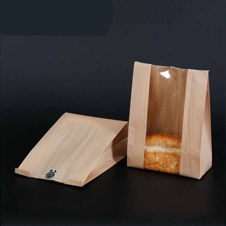 Striped kraft paper blanket film window tip bread bag baguette packaging Baking packaging A box of toast bags