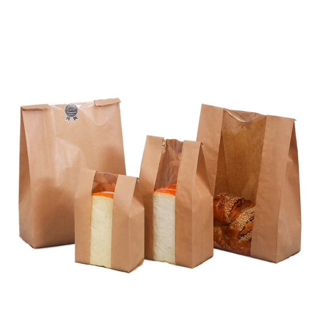 Striped kraft paper blanket film window tip bread bag baguette packaging Baking packaging A box of toast bags