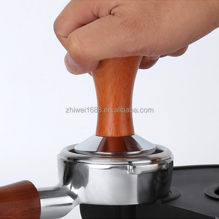 2023 hot-selling coffee accessories stainless steel coffee tamper red wood 51/53/58mm  coffee distributor