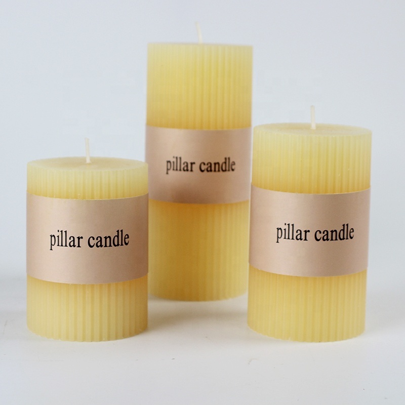 Wholesale Private Label Handmade Unscented White Pillar Candles  Large Pillar Organic Beeswax  Ribbed Candle