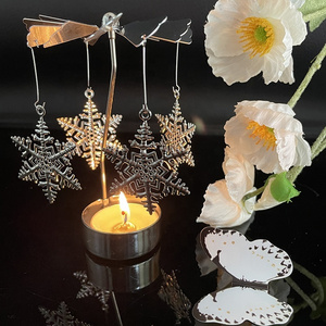 Customize Carousel Spinning decor scented candle accessories rotating candlestick for decor Snowflake Tea Light Candle Holder