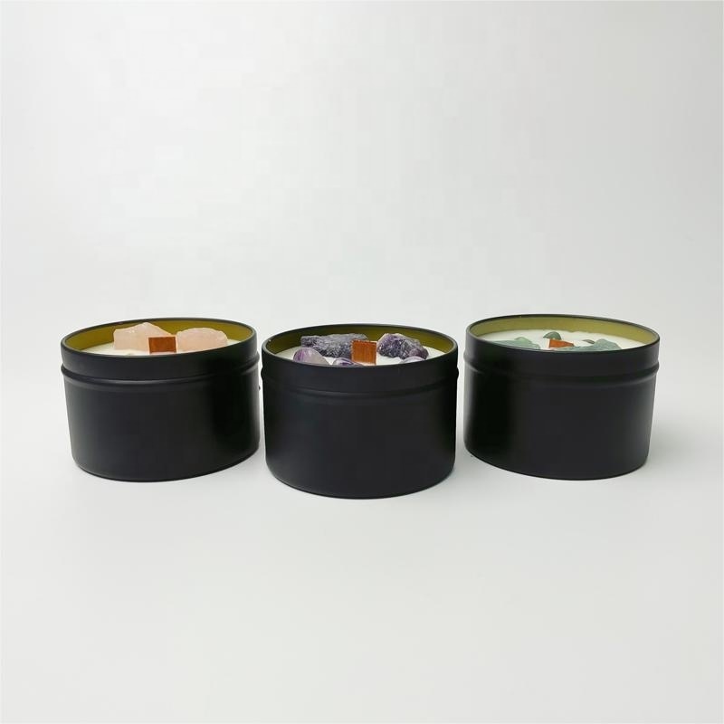 Oem Aromatherapy Crackling Wood Wick Candle Fall Scented Candles Scented And Stones Luxury In Pewter