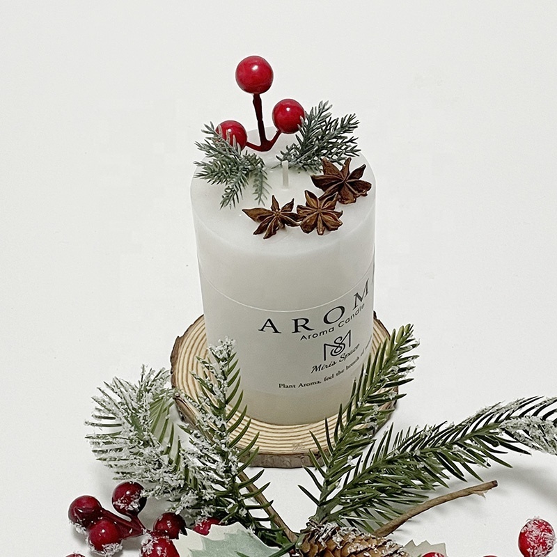 Wholesale Candle Supply Distributors Scented Soy Wax Gift Set Pillar White Christmas Candles & Home Fragrance With Dried Flowers