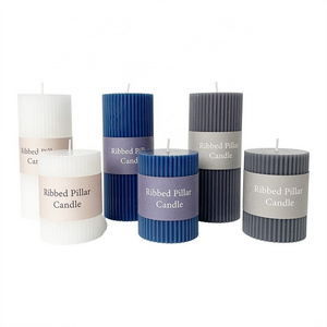 Custom Column Wax Black Blue White Scented Ribbed Pillar Candles Design Logo Large Small Soy Wax Scented Candles In Bulk