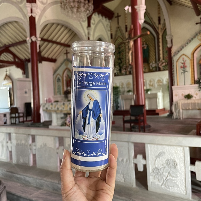 Celebrity Prayer Candle Saint Candle 8 inches glass jar religious candle St Jude St Michael V Guadalupe Sacred Heart Jesus En Ti