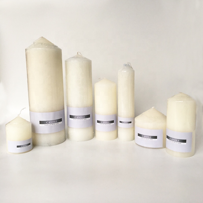 Wholesale Decorative Ribbed Ivory Wax Black Citronella Rustic White Candle Pillar Wax Unscented Pillar Candles Bulk