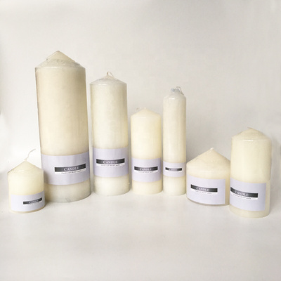 Wholesale Decorative Ribbed Ivory Wax Black Citronella Rustic White Candle Pillar Wax Unscented Pillar Candles Bulk