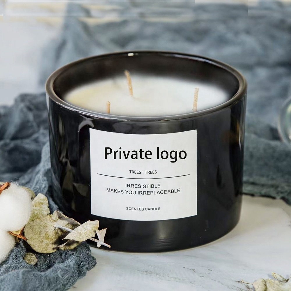 Wholesale White Glass Three wood Wick luxury Aromatic Scented Candles LOGO Custom 3 Wick Scented Candles 3 Wick Wax Soy Candle