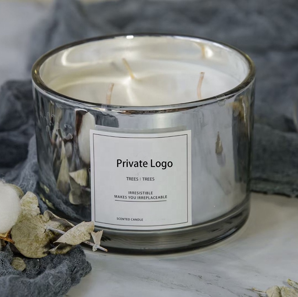 Wholesale White Glass Three wood Wick luxury Aromatic Scented Candles LOGO Custom 3 Wick Scented Candles 3 Wick Wax Soy Candle