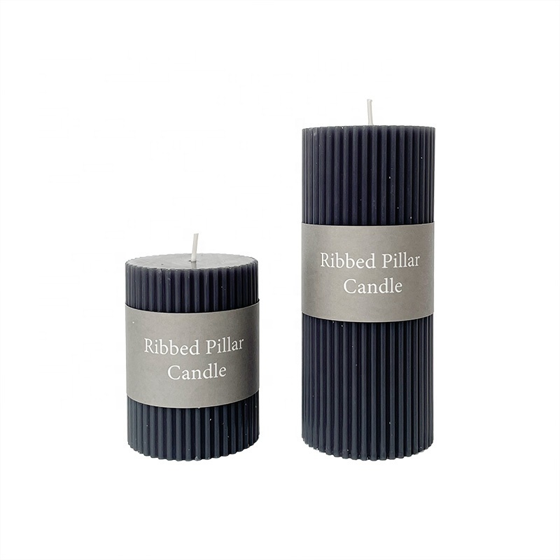 Custom Column Wax Black Blue White Scented Ribbed Pillar Candles Design Logo Large Small Soy Wax Scented Candles In Bulk