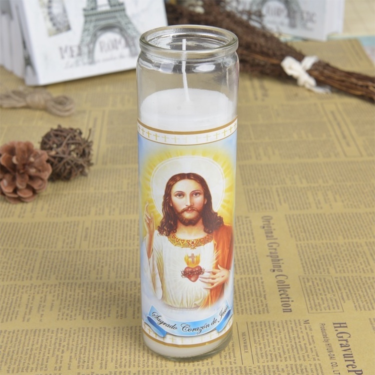 Zhiwen 8 inches Glass Jar Religious Candle Professional Religious Candle Supplier