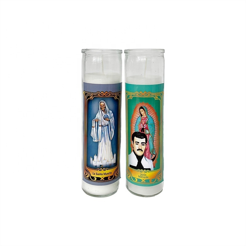 Custom Printed Spiritual Vela Bulk Glass Jar Candles Wholesale Church Prayer Religious 7 Days Candle For Prayers