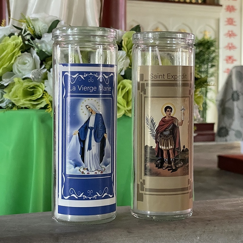 Custom Printed Prayer Candle Soy Wax 7 Days White Religious Candles Glass Candles