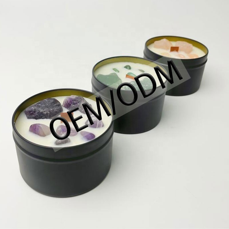 Oem Aromatherapy Crackling Wood Wick Candle Fall Scented Candles Scented And Stones Luxury In Pewter