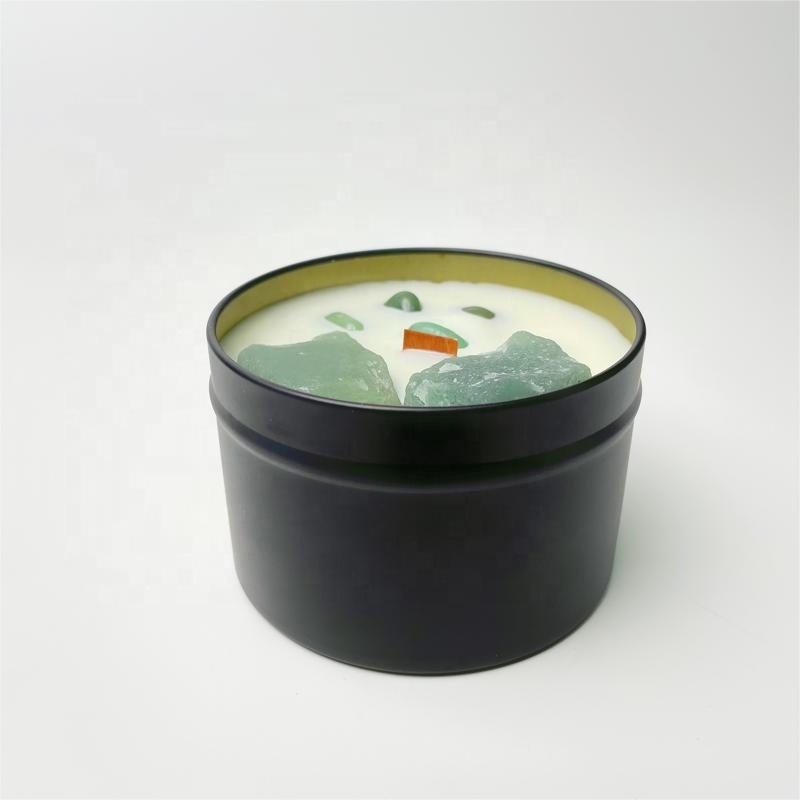 Oem Aromatherapy Crackling Wood Wick Candle Fall Scented Candles Scented And Stones Luxury In Pewter