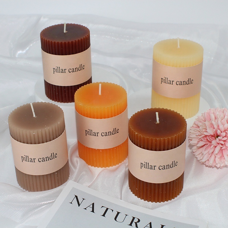 Wholesale Private Label Handmade Unscented White Pillar Candles  Large Pillar Organic Beeswax  Ribbed Candle