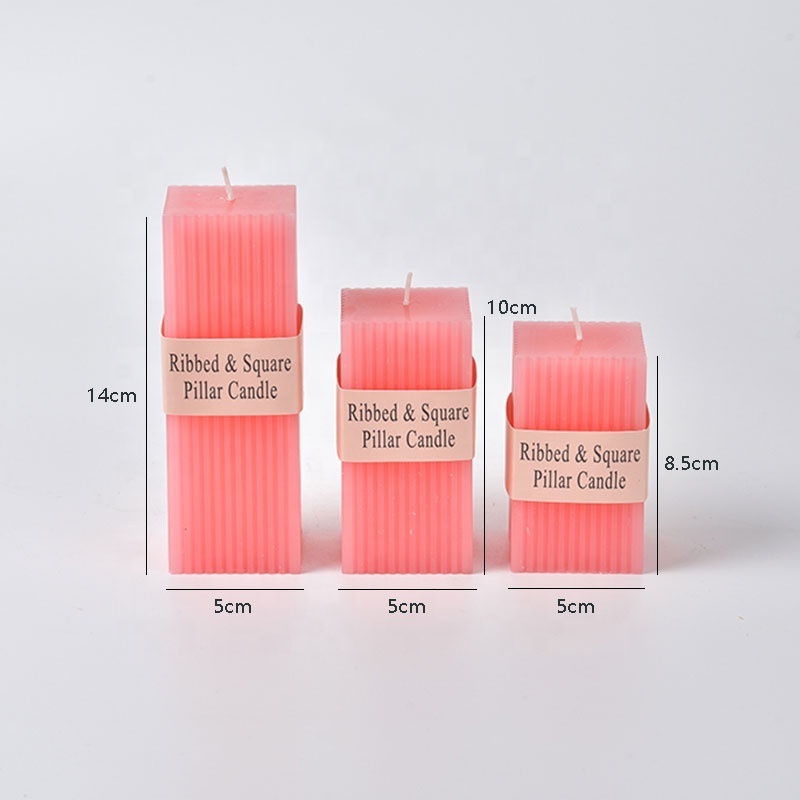 Manufacturer Custom High Quality Bougies Ribbed Square Pillar Candle Column White Pillar Candles Bulk