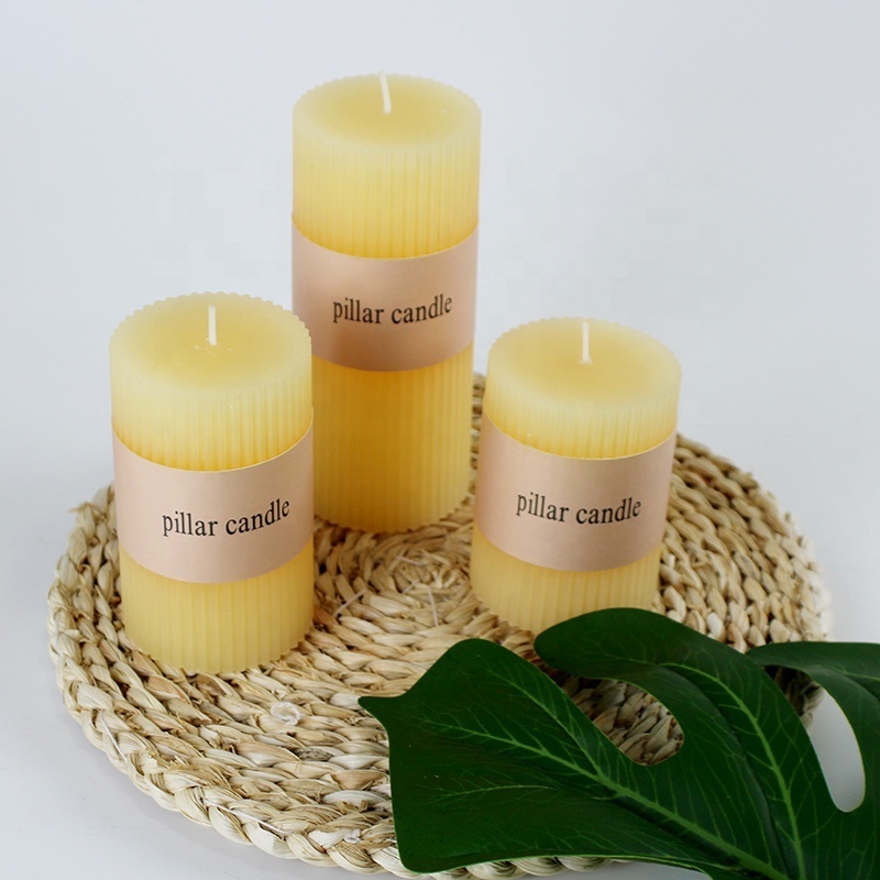 Wholesale Private Label Handmade Unscented White Pillar Candles  Large Pillar Organic Beeswax  Ribbed Candle