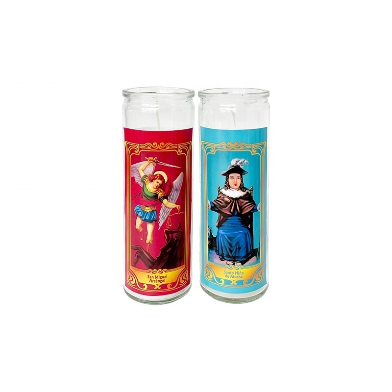 Custom Printed Spiritual Vela Bulk Glass Jar Candles Wholesale Church Prayer Religious 7 Days Candle For Prayers