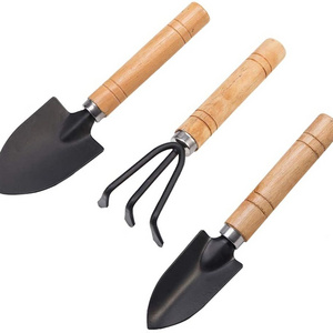 Mini 3pcs Durable Wooden Handle Spade Shovel Rake Garden Tool Set for Indoor Outdoor Gardening Care Gifts