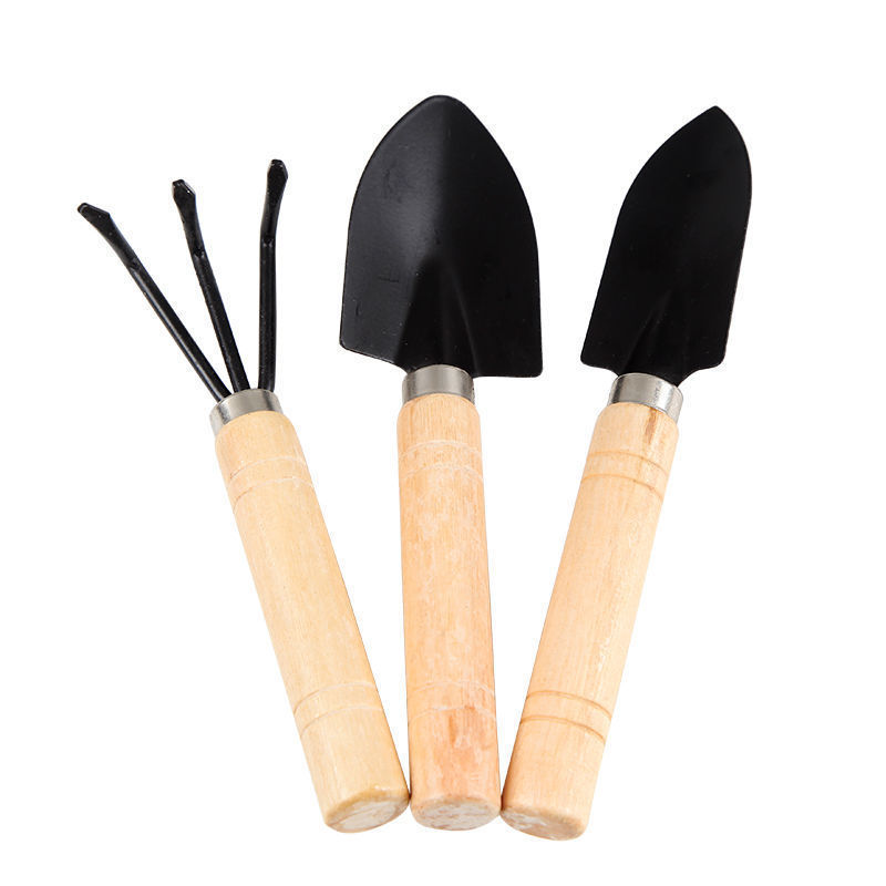 Mini 3pcs Durable Wooden Handle Spade Shovel Rake Garden Tool Set for Indoor Outdoor Gardening Care Gifts