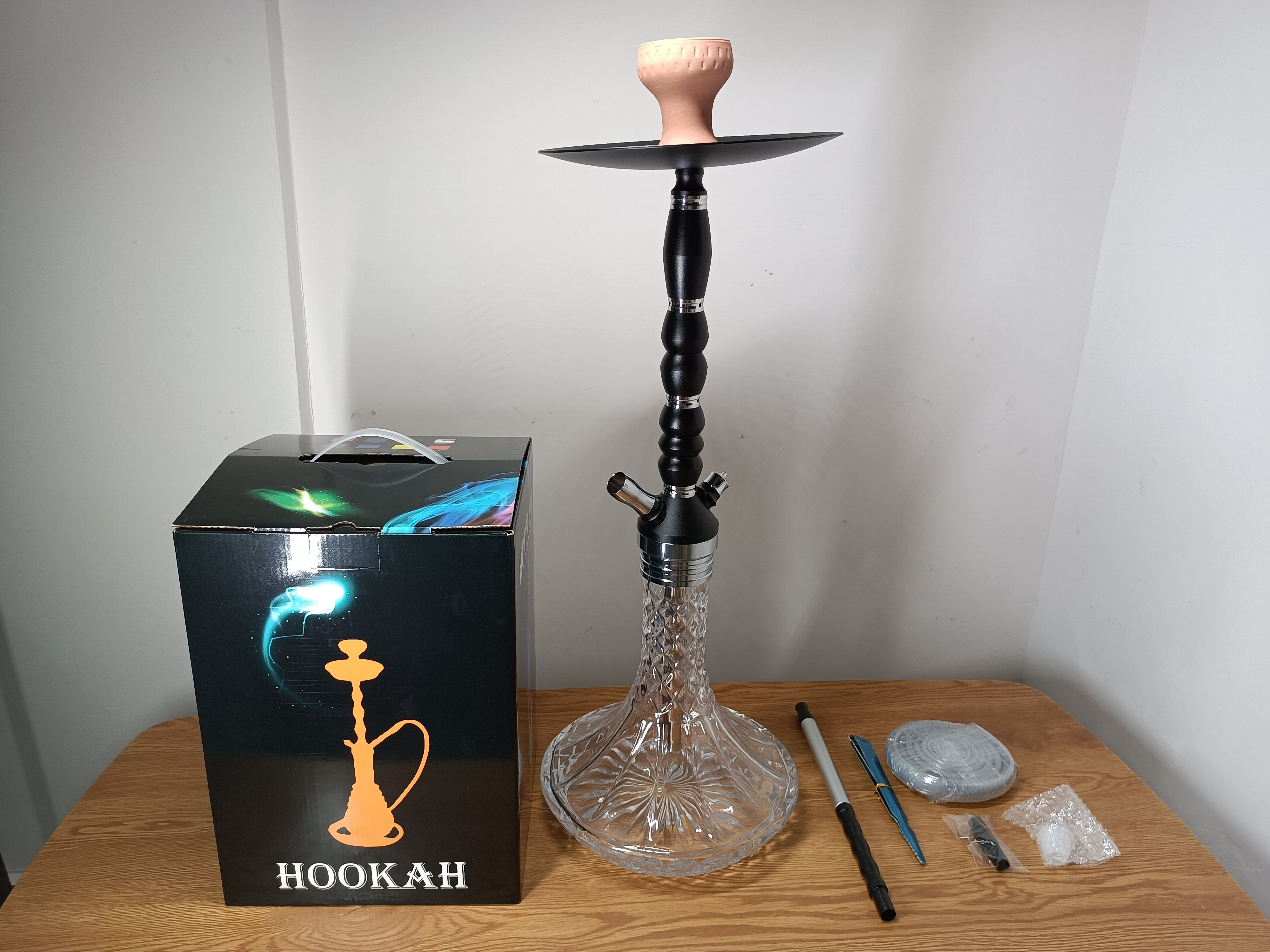 2023 Aluminum Hookah with Glass Base Hose for Water Pipe Arabic Smoke for Bar KTV