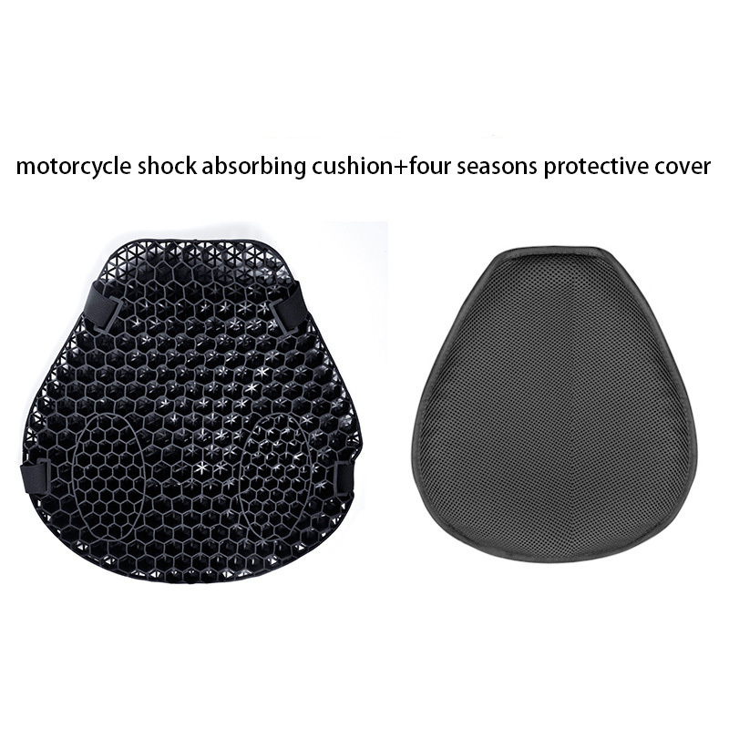 Motorcycle Gel Seat Cushion 3D Honeycomb Shock Absorbing Seat Pad with Motorcycle Seat Cover for Comfortable Long Ride