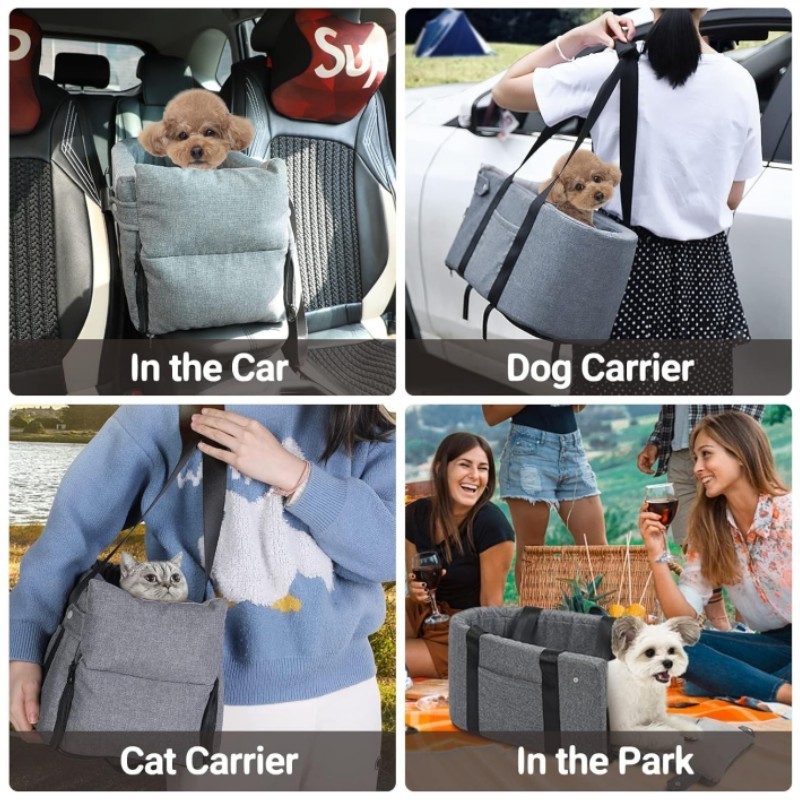 Dog Car Center Console Booster Seat on Car Armrest Travel Bags for Cats Dogs with Easy Carrying Strap