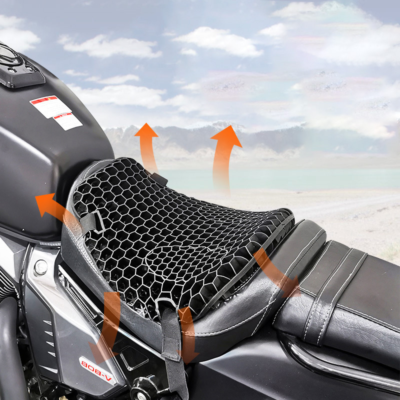 Motorcycle Gel Seat Cushion 3D Honeycomb Shock Absorbing Seat Pad with Motorcycle Seat Cover for Comfortable Long Ride