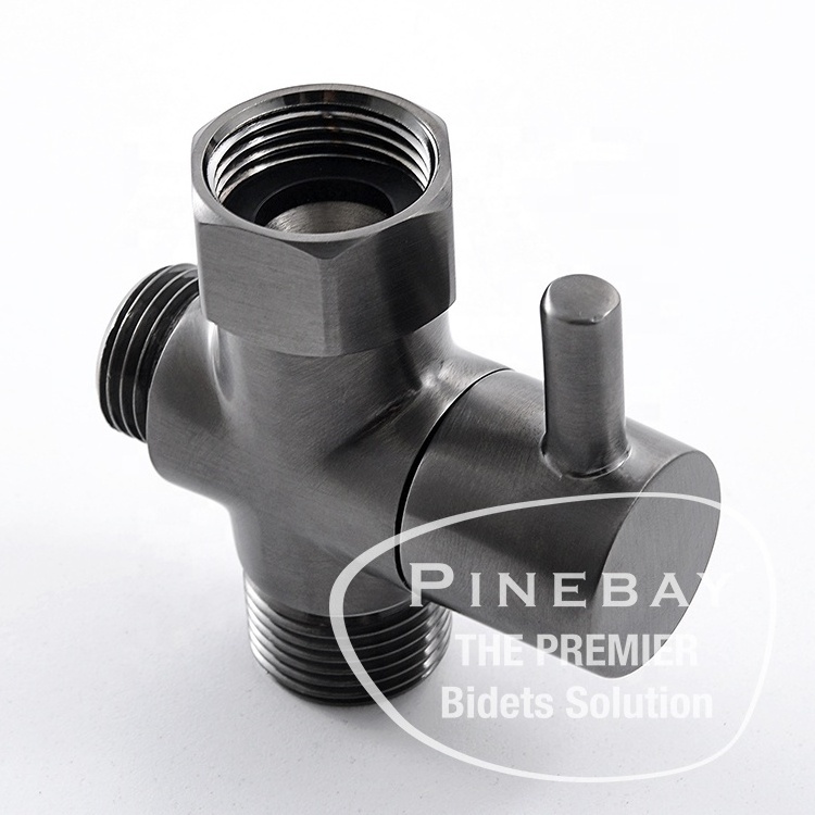 PINEBAY Brass Brushed Gun Metal Bidet Sprayer T Adapter Shut Off Valve 7/8 T Valve for Bidet