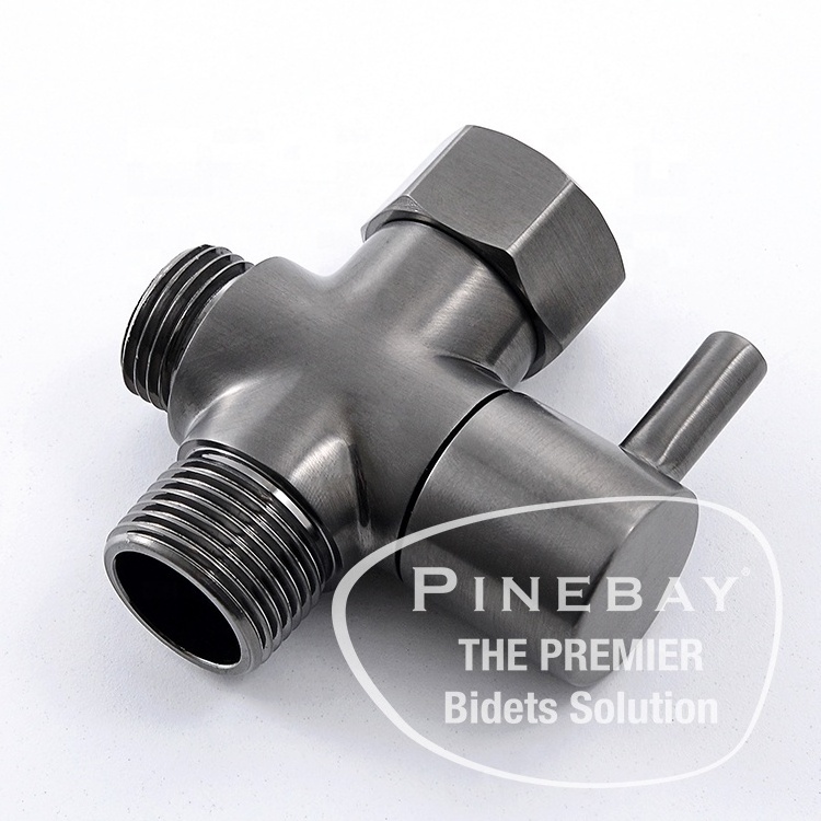 PINEBAY Brass Brushed Gun Metal Bidet Sprayer T Adapter Shut Off Valve 7/8 T Valve for Bidet