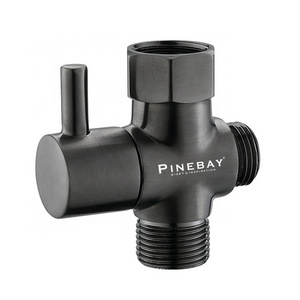 PINEBAY Brass Brushed Gun Metal Bidet Sprayer T Adapter Shut Off Valve 7/8 T Valve for Bidet