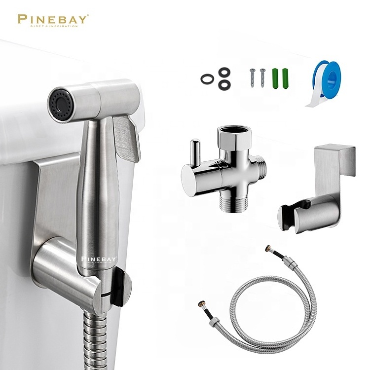 PINEBAY Stainless Steel Satin Bidet Attachment Toilet Shattaf Bidet Sprayer for Toilet